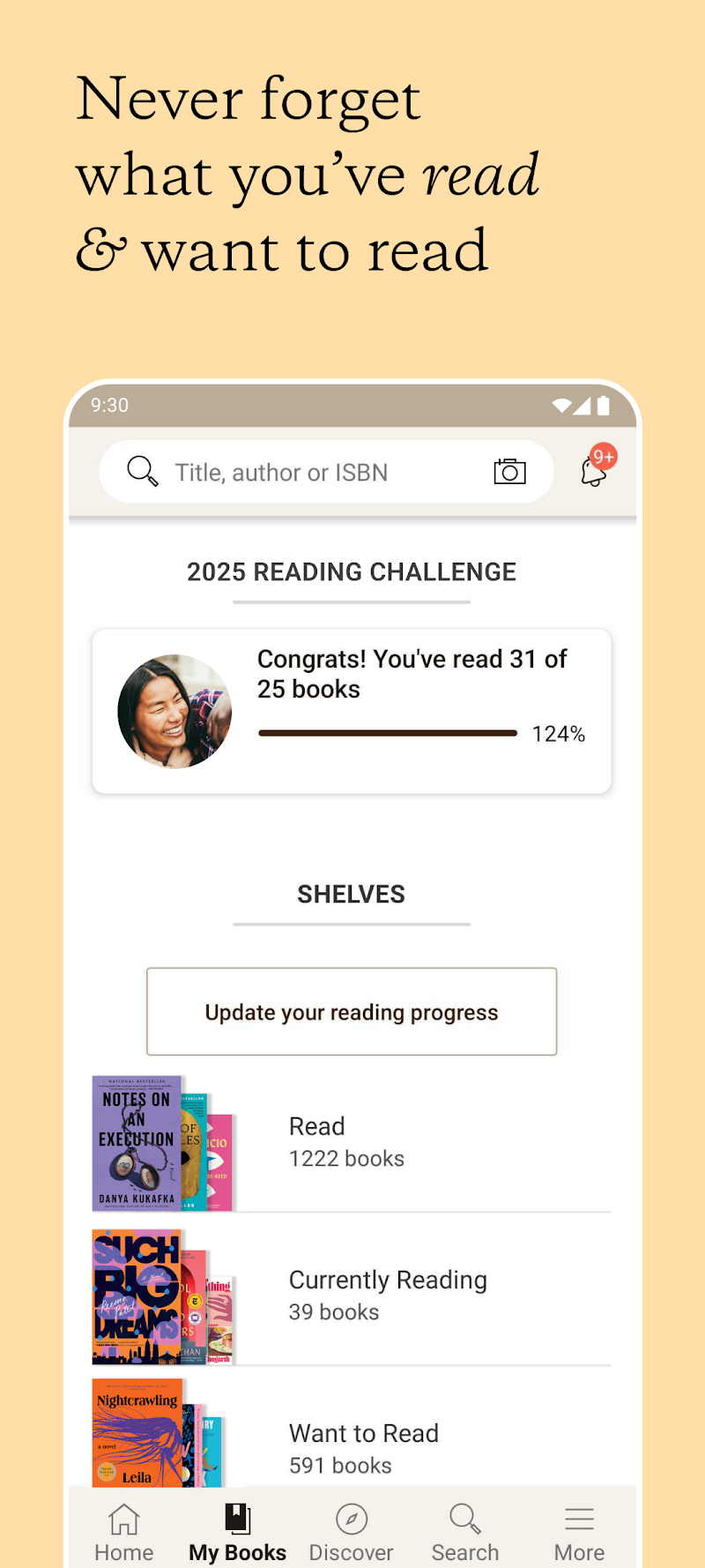 Goodreads: Book Tracker & More uygulama giriş ekranı