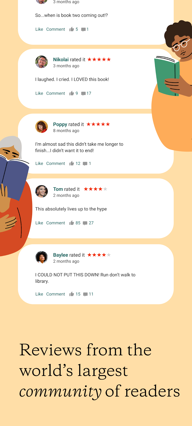 Goodreads: Book Tracker & More kitap önerileri ekranı