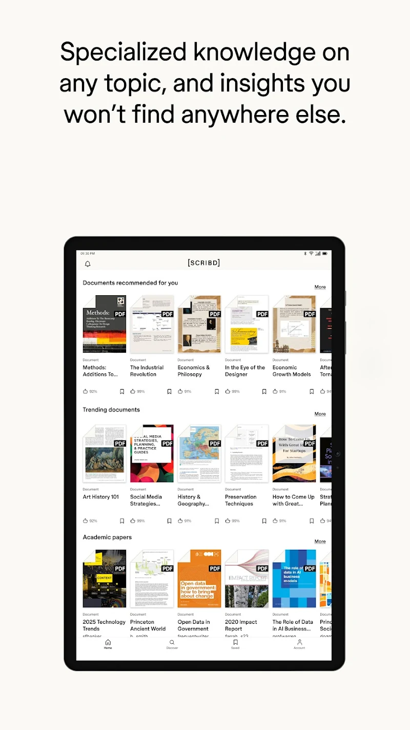 Scribd: 300M+ documents ayarlar menüsü ekranı