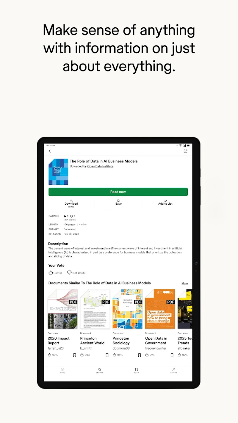 Scribd: 300M+ documents Android tablet uyumluluk ekranı