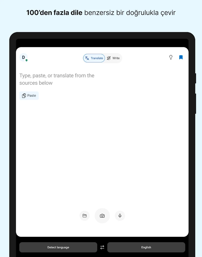 DeepL Translate sesli dikte ile çeviri ekranı
