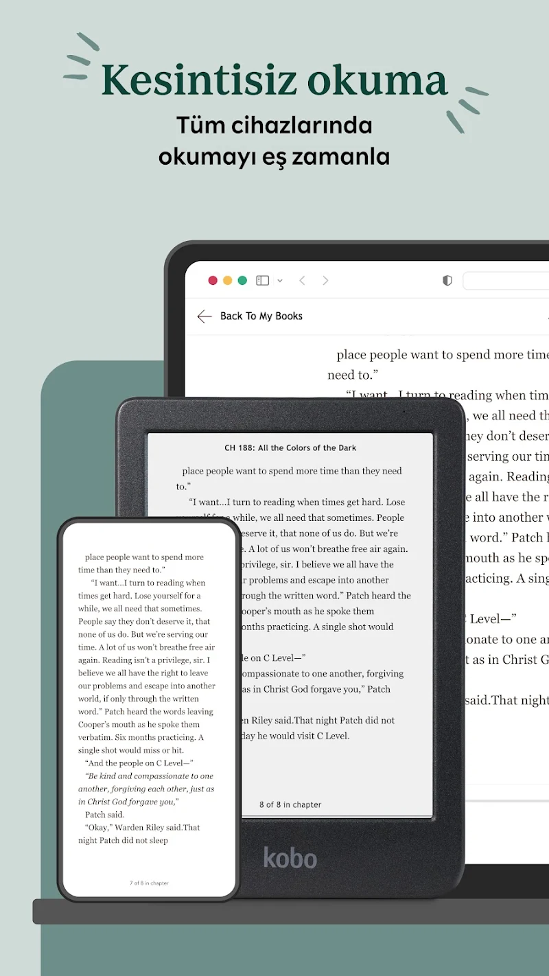 Kobo Books Okuma Uygulaması cihaz senkronizasyon ekranı