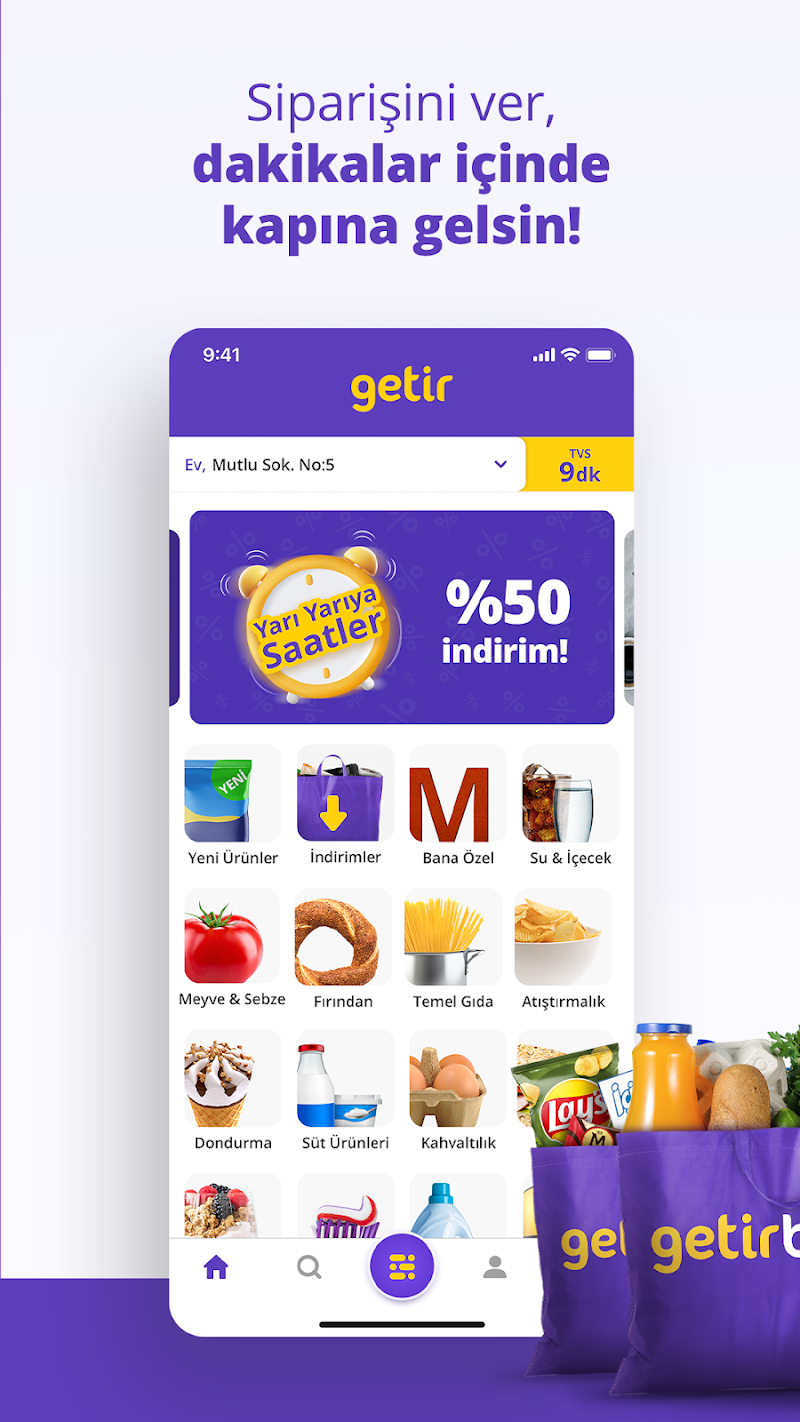getir: market, yemek ve dahası APK ana ekran görüntüsü