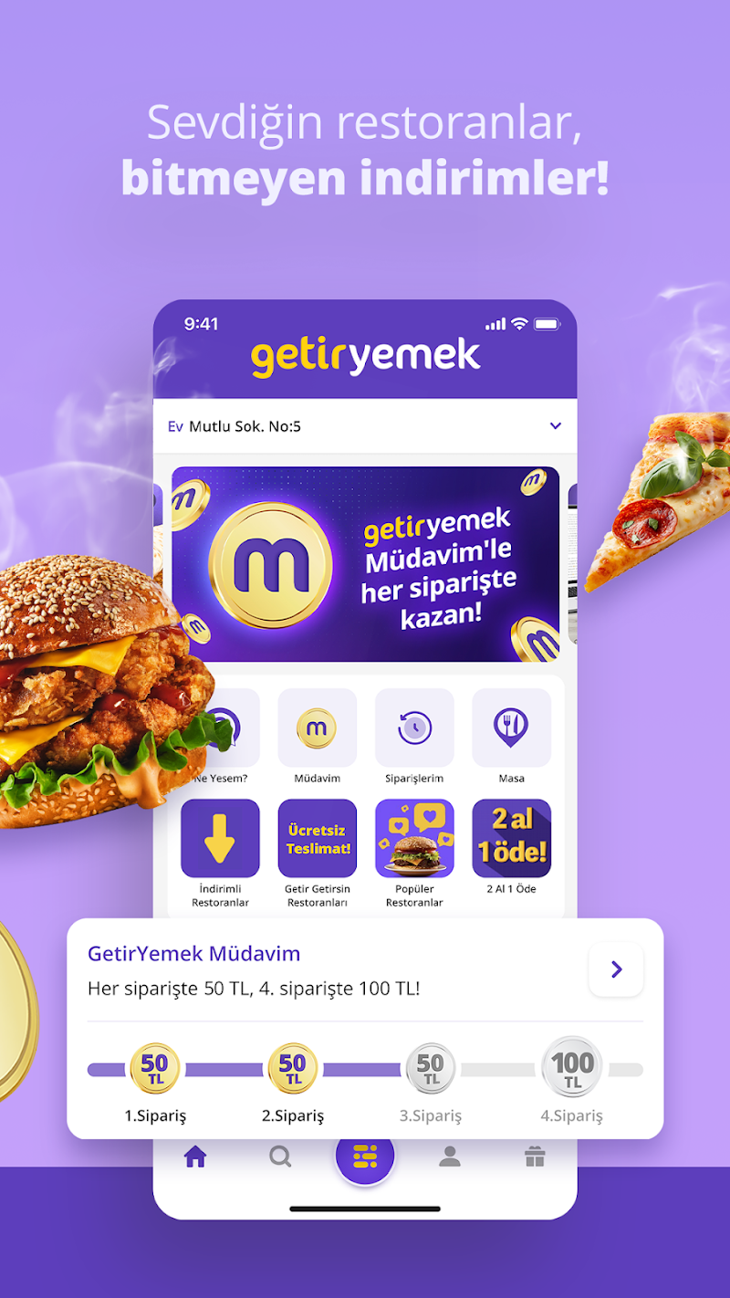 getir: market, yemek ve dahası finansal işlemler ekranı