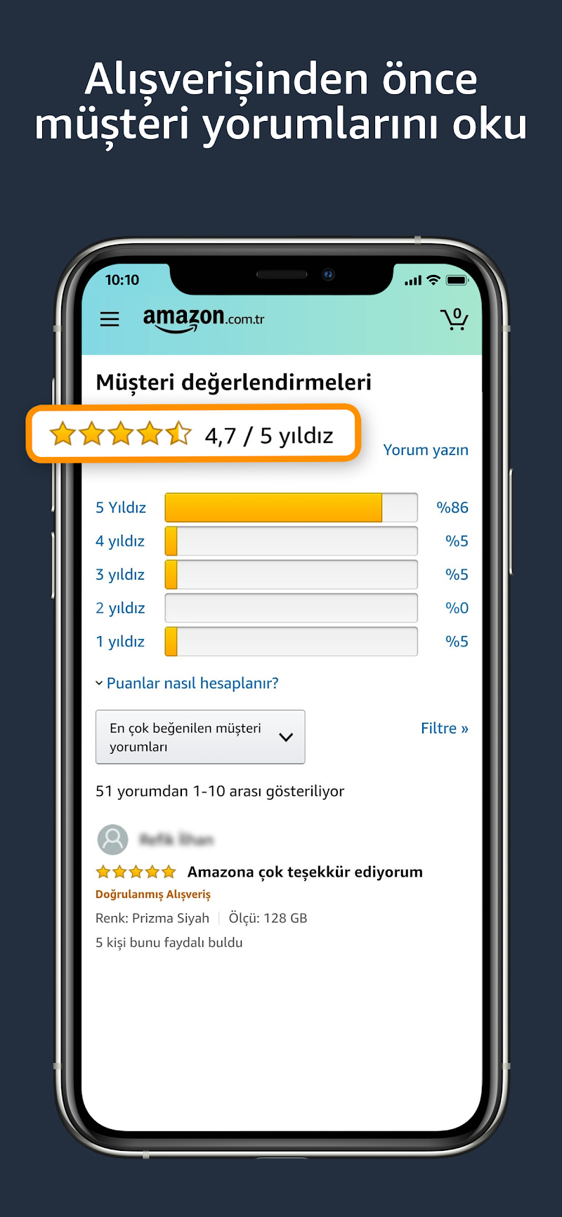 Amazon.com.tr Mobile Alışveriş uygulama ayarları ekranı