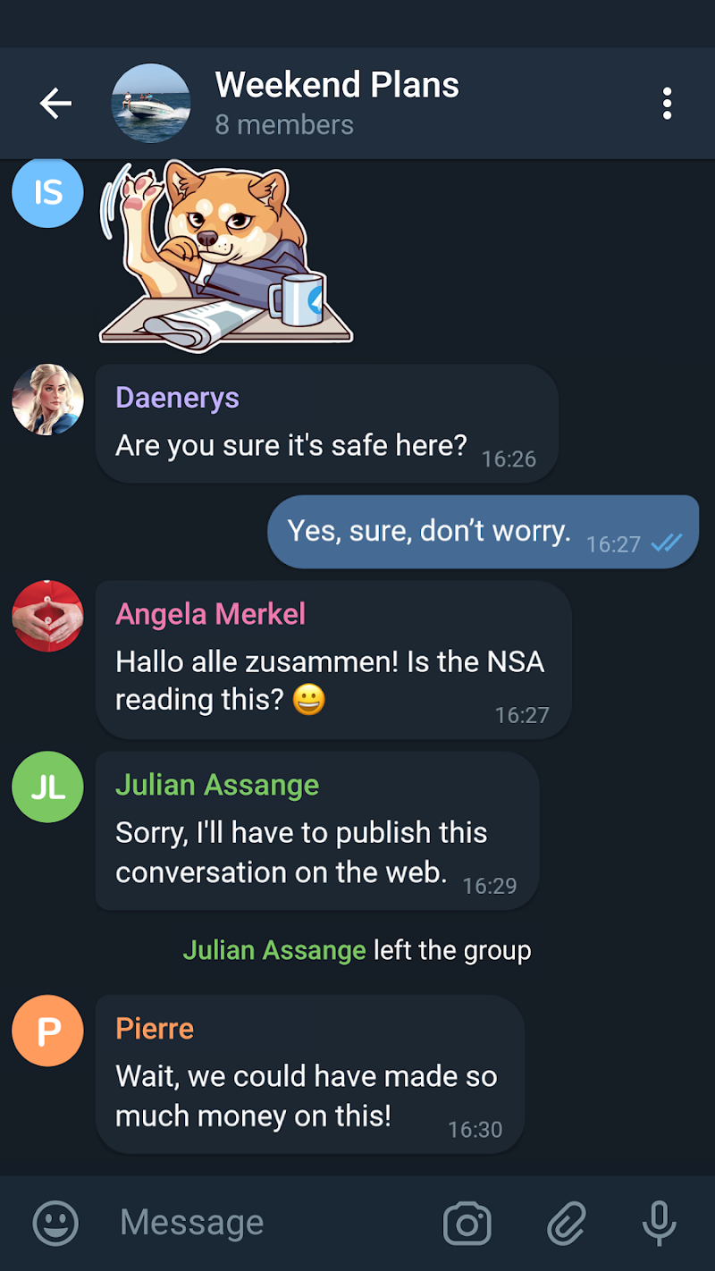 Telegram X sohbetler bölümü