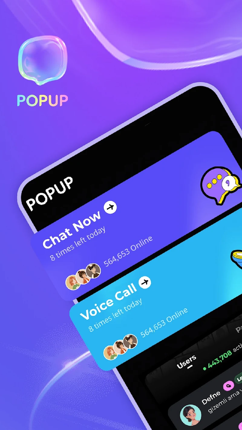 PopUp-Sohbet, Arkadaş, Eşleşme APK ana ekran görüntüsü