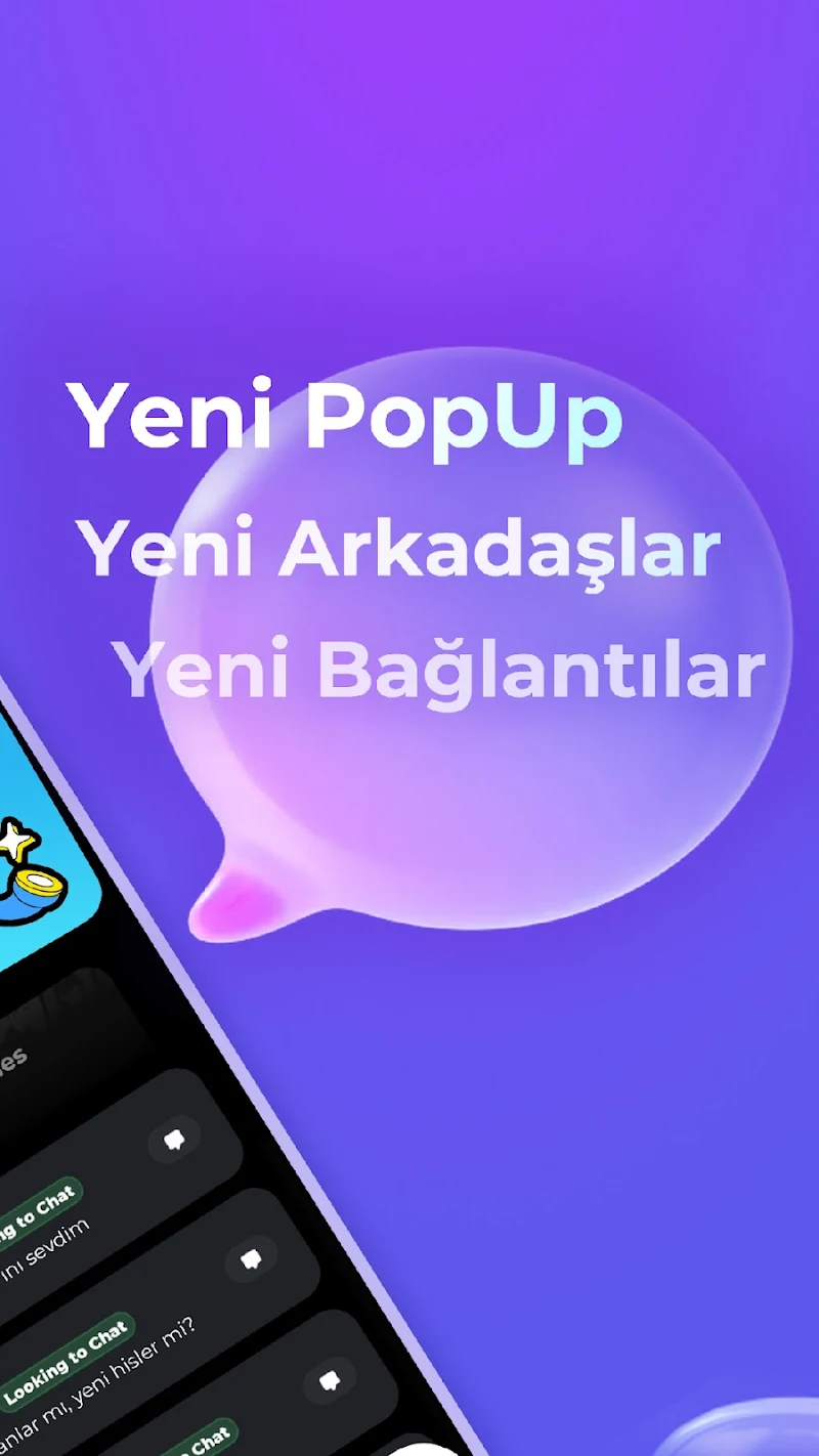 PopUp-Sohbet, Arkadaş, Eşleşme uygulama giriş ekranı