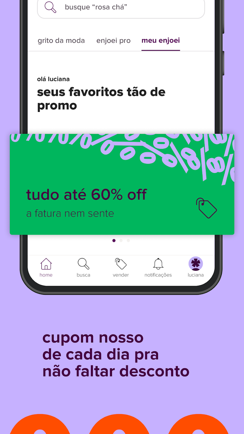 enjoei: comprar e vender roupa uygulama ayarları ekranı