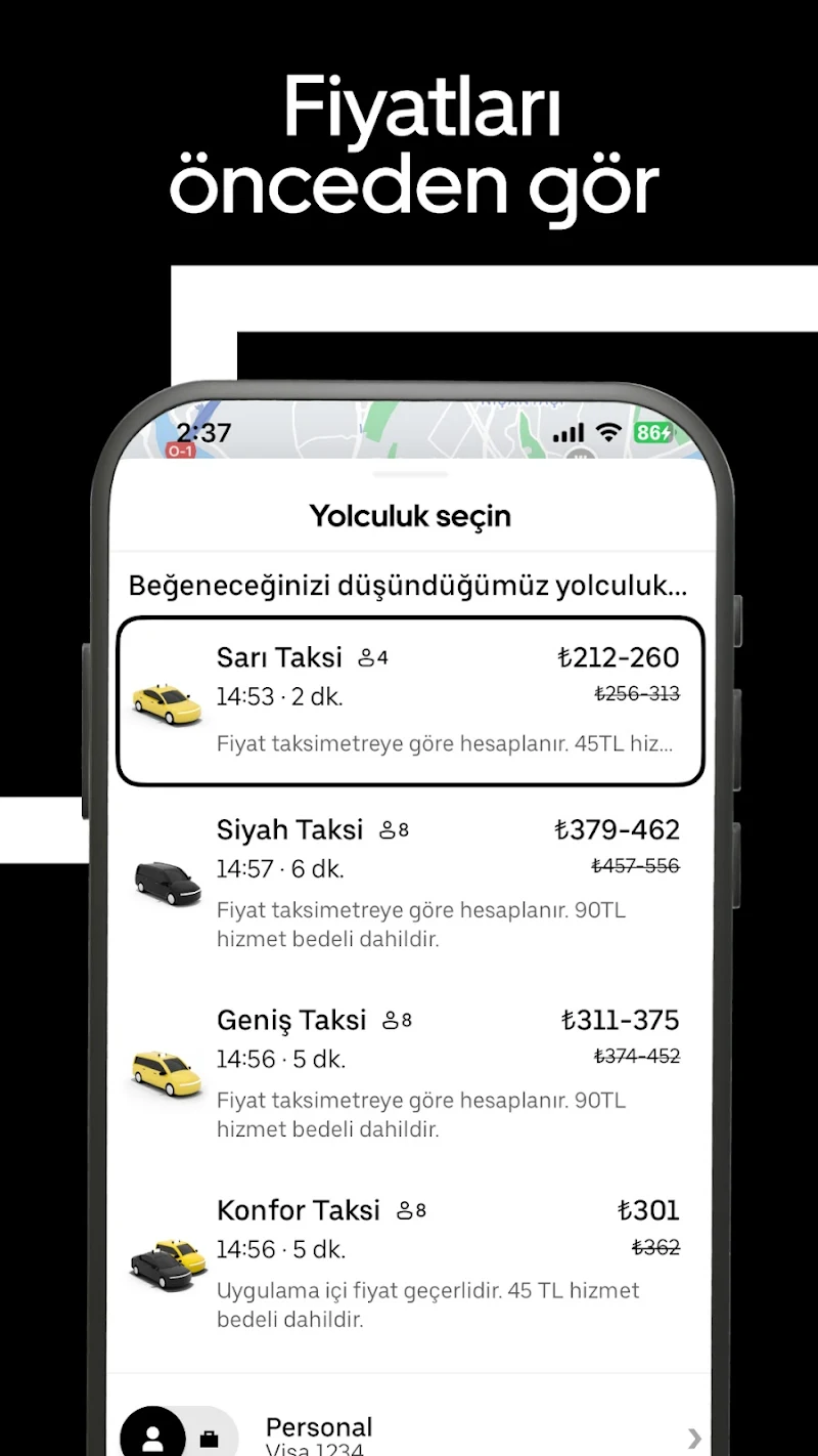Uber - Kolay taksi yolculuğu uygulama giriş ekranı